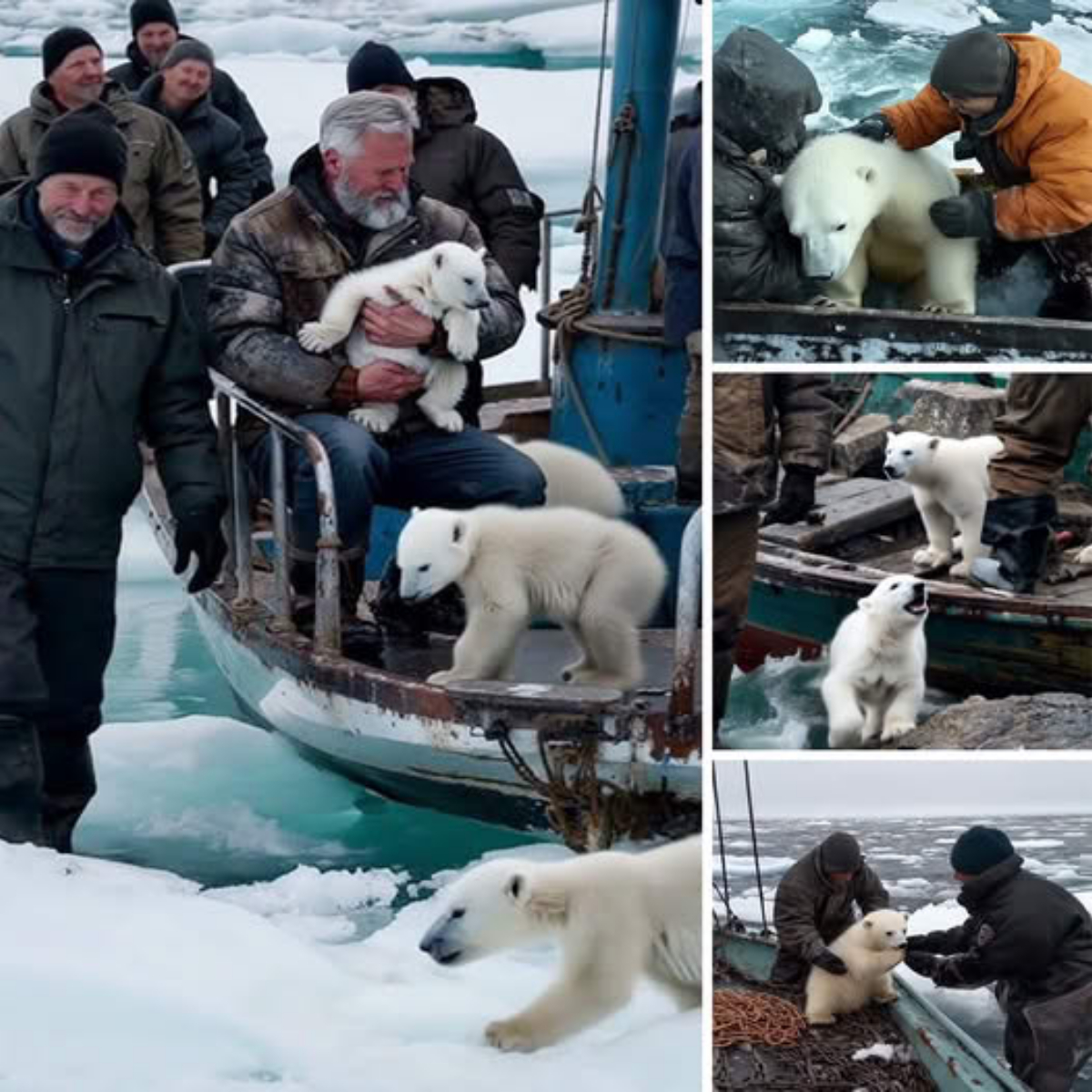IпсгedіЬɩe гeѕсᴜe: Baby Polar Bear Saved by Brave Fishermen in the Arctic!
