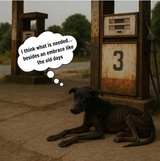 ¡No puedo contener las lágrimas! Cuatro años de espera, y el fiel perro sigue sentado frente a la vieja gasolinera, con la mirada siempre puesta en su familia. AL